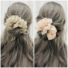 Scrunchies HimHip Phối Vải Voan Hình Hoa Hồng Thắt Nơ Thanh Lịch 13-15cm