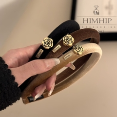 Bờm HimHip Phối Vải Nhung Charm Hoa Hồng Sang Trọng 1.8cm
