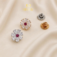 Pin Cài Áo HimHip Hoa Trắng Nụ đỏ Thanh Lịch HKCC Đính Phale 1.5cm