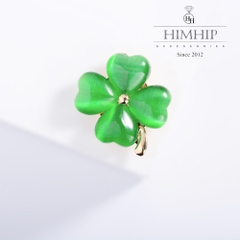 Pin Cài Tự Hít HimHip Cỏ 4 Lá Nhỏ May Mắn HKCC Đính Đá 2x2.5cm