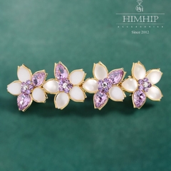 Kẹp Bấm HimHip HKCC Bốn Bông Hoa 5 Cánh Sang Trọng 9.5x2.7cm - Tím