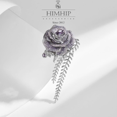 Trâm, Ghim Cài HimHip Cành Hồng Tím Sang Trọng HKCC Đính Phale 4.5x9cm