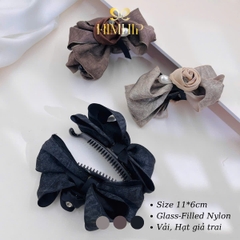 Kẹp Móc Dọc HimHip Glass-filled Nylon Nơ Vải Hạt Giả Trai Đính Hoa Hồng Nhỏ 11x6cm