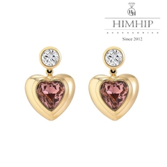 Khuyên Tai Ngắn HimHip Mặt Hình Tim Thanh Lịch HKCC Đính Phale 1.6x2cm