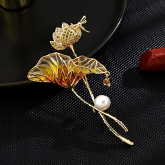 Trâm, Ghim Cài Áo HimHip Cành Sen Thanh Lịch HKCC Đính Phale - 4*6,5cm