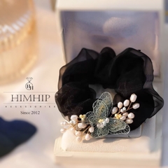 Scruchies HimHip Mix Hạt Giả Trai Phối Vải Voan Hình Bướm Nữ Tính 11cm