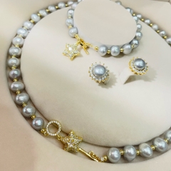 [Thiết Kế] Set Trang Sức HimHip Ngọc Trai Thật Vòng Cổ, Vòng Tay, Khuyên Tai Mix Mặt Ngôi Sao Sang Trọng Kèm Hộp Nhung