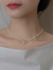 [Thiết Kế] Vòng Cổ HimHip Tinh Thể Ngọc Trai Dáng Trơn Thanh Lịch 38cm