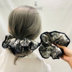 Scrunchies HimHip Phối Vải Viền Đen Hoạ Tiết Cổ Điển 16cm