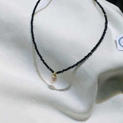 [Thiết Kế Độc Quyền] Choker HIMHIP Đá Đen 2ly Mix Trai Thật Sang Trọng 32+7cm
