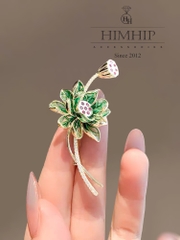 Trâm, Ghim Cài Áo HimHip Hoa Sen Xanh Sang Trọng HKCC Đính Phale 5*5cm