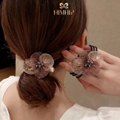 Dây Buộc Tóc HimHip Hoa Voan Vải Nối Vòng Đá Phale 6x4.5cm