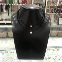 Set Vòng Cổ Dây Phale Đá Vuông Mix Dây Ngọc Trai Thanh Lịch