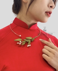Kiềng Cổ HimHip Hạt Giả Trai Lộc Non Chồi Biếc Thanh Lịch 15cm Phụ Kiện Áo Dài - Trắng