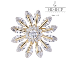 Trâm, Ghim Cài Áo HimHip Hoa Hướng Dương Rung Rinh Thanh Lịch HKCC Đính Phale 3,3cm - Trắng