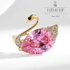 Trâm, Ghim Cài Áo HimHip Thiên Nga Hồng Sang Trọng HKCC Đính Phale 1,4*2cm