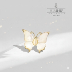 Trâm, Ghim Cài Áo HimHip HKCC Bướm Trắng Nhỏ Khảm Trai 2.5*3cm