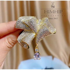 Trâm, Ghim Cài Áo HimHip Lá Vàng Sang Trọng HKCC Đính Phale 4*5cm