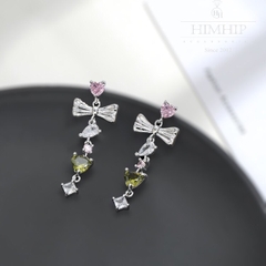 Khuyên Tai Ngắn HimHip HKCC Nơ Phale Phối Tua Rua Thanh Lịch  3.5*1.2cm