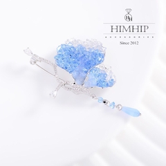 Trâm, Ghim Cài Áo HimHip Bướm Gắn Đá Tinh Xảo HKCC Đính Phale Xanh 7*4cm