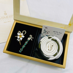 Set Quà HimHip Khăn Lụa Vuông 70x70cm & Cài Áo, Kẹp Tóc Kèm Túi Hộp Thiệp - 579