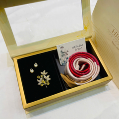 Set Quà HimHip Khăn Lụa Vuông 70x70cm & Cài Áo, Khuyên Tai Kèm Túi Hộp Thiệp - 585