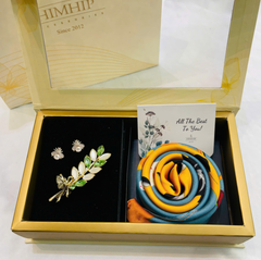 Set Quà HimHip Khăn Lụa Vuông 70x70cm & Khuyên Tai, Kẹp Tóc Kèm Túi Hộp Thiệp - 598