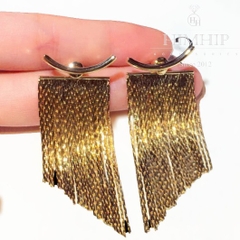 Khuyên Tai Bản To HimHip Mặt Móc C Phối Tua Rua Sang Trọng HKCC 2.1x6cm