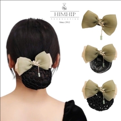 Kẹp Bối, Búi Lưới HimHip Phối Vải Voan Nơ Xanh Charm Trúc Tiểu Thư Thanh Lịch 13x8cm