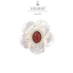 Pin Cài Tự Hít HimHip Hoa Mai Nụ Đỏ Sang Trọng HKCC Mix Khảm Trai 2.5cm
