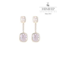 Khuyên Tai Ngắn HimHip Mặt Vuông Sang Trọng HKCC Đính Phale 3.5x1.2cm
