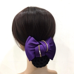 Kẹp Bối, Búi Lưới HimHip Nơ Tím Viền Vàng Đính Đá Phale Thanh Lịch 9x14cm