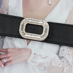 Dây Lưng HimHip Da PU Phối Chun Mặt Vuông Đá Sang Trọng 3x67cm
