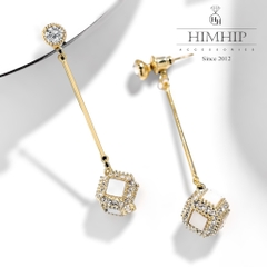 Khuyên Tai Dài HimHip Sợi Mảnh Phối Mặt Lập Phương Thanh Lịch HKCC Đính Phale 1x6cm