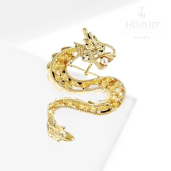 Trâm, Ghim Cài Áo HimHip Rồng Vàng Ngậm Trai Sang Trọng HKCC Đính Phale 3*2,5cm