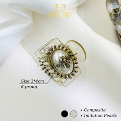 Kẹp Càng Cua HimHip Composite Mặt Ovan Đính Ong Vàng Sang Trọng 8 răng 3x4cm