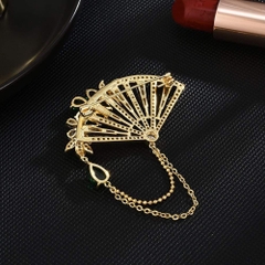 Trâm, Ghim Cài Áo HimHip Chiếc Quạt Gắn Hoa Xanh Sang Trọng HKCC Đính Phale 3,5*5cm