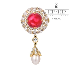 Trâm, Ghim Cài Áo Nhỏ HimHip Bông Hoa Đỏ Dáng Thả Sang Trọng HKCC Mix Trai 2*4,8cm