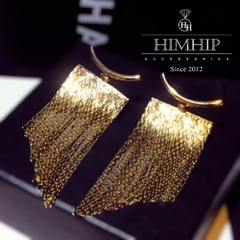 Khuyên Tai Bản To HimHip Mặt Móc C Phối Tua Rua Sang Trọng HKCC 2.1x6cm