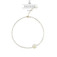 [Thiết Kế] Vòng Cổ HimHip Trai Thật Mix Mặt Hoa Hồng Khảm Trai Sang Trọng 35+5cm