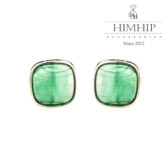 Khuyên Tai Nụ HimHip Mặt Vuông Đá Vân Xanh Sang Trọng HKCC Đính Đá 1.5cm