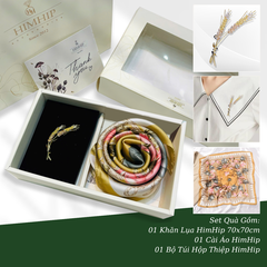 Set Quà HimHip Khăn Lụa Vuông 70x70cm & Cài Áo Kèm Túi Hộp Thiệp - 488