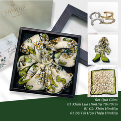 Set Quà HimHip Khăn Lụa Vuông 70x70cm & Cài Khăn Kèm Túi Hộp Thiệp - 384