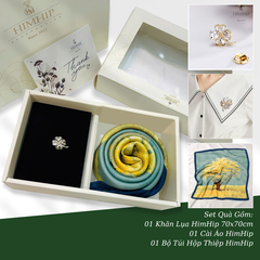 Set Quà HimHip Khăn Lụa Vuông 70x70cm & Cài Áo Kèm Túi Hộp Thiệp - 477
