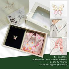 Set Quà 8/3 HimHip Khăn Lụa Tuban 95*10cm & Cài Áo Kèm Túi Hộp Thiệp - 422
