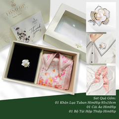Set Quà 8/3 HimHip Khăn Lụa Tuban 95*10cm & Cài Áo Kèm Túi Hộp Thiệp - 420