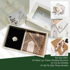 Set Quà 8/3 HimHip Khăn Lụa Tuban 95*10cm & Cài Áo Kèm Túi Hộp Thiệp - 411