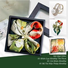 Set Quà HimHip Khăn Lụa Vuông 70x70cm & Cài Khăn Kèm Túi Hộp Thiệp - 380