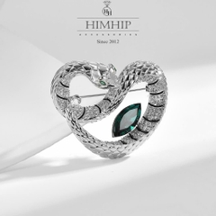 Trâm, Ghim Cài Áo Nam Nữ HimHip Rắn Trái Tim Sang Trọng HKCC Đính Phale Xanh 3,5*4,5cm