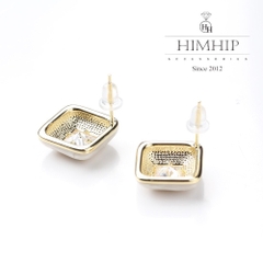 Khuyên Tai Nụ Hợp Kim Cao Cấp Hình Vuông Phối Đá Sang Trọng 1.2*1.2cm